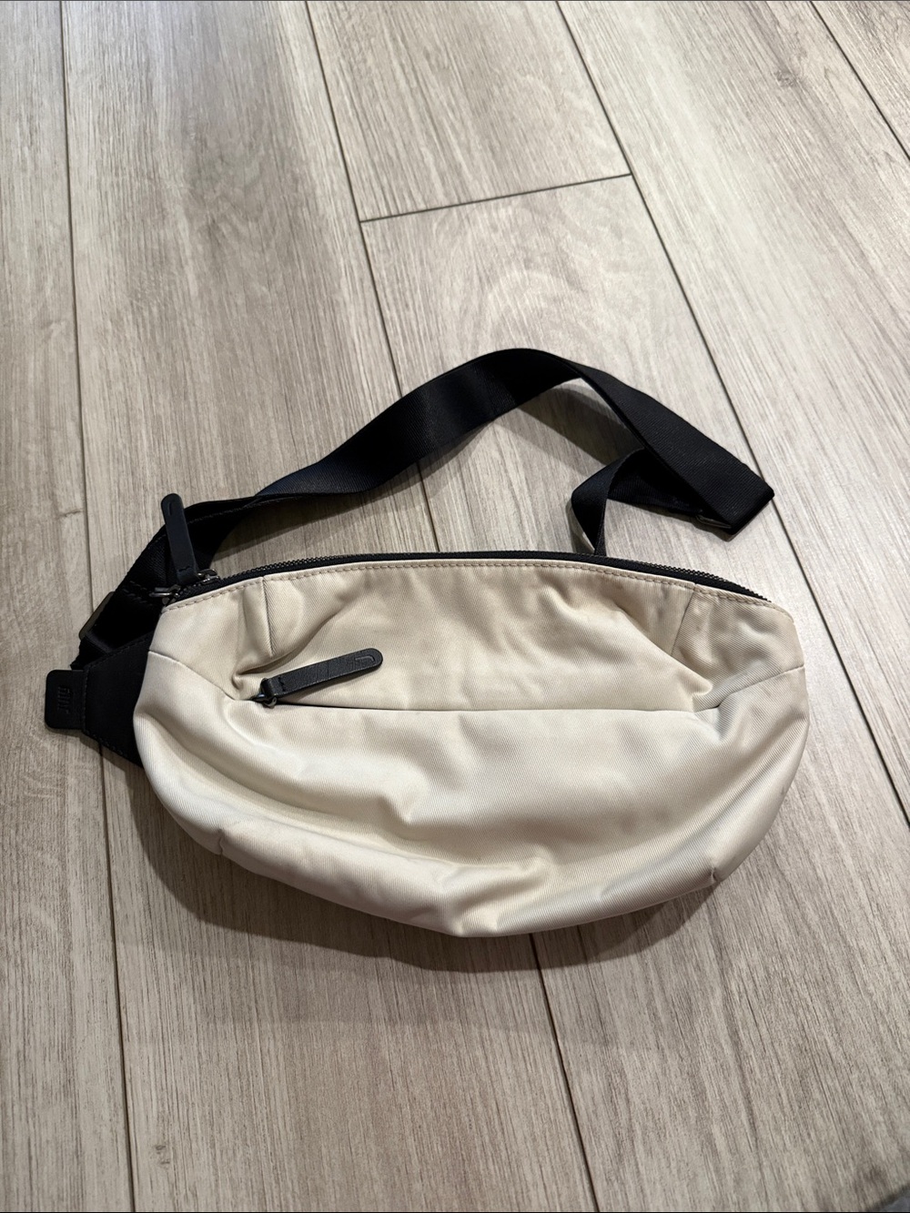 July Neutral Beige Crossbody Belt Bag with Black Strap